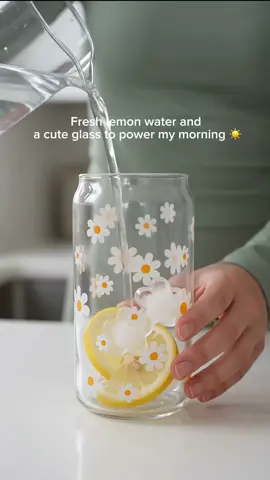 Stay hydrated with a cute glass cup #sandjest #glasscup #tiktokmademebuyit #morningroutineaesthetic #daisycup 