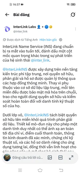 Interlink dự án thật tuyệt vời. tham gia khai thác miễn phí. Code: 912900 #InterLink #ITLG #ITL