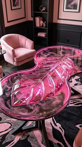 aesthetic of this pink resin leaf table is unreal 🌸 I could literally stare at this liquid crystal effect all day long. Rate this living room design 1 to 10! 👇.                ⁠#epoxytable #resinart #homedecor #satisfying #interiordesign    