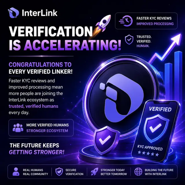 Verification is accelerating! 🚀 Congratulations to every verified Linker. Faster KYC reviews and improved processing mean more people are joining the InterLink ecosystem as trusted, verified humans every day. The future keeps getting stronger! 💙 #InterLink #ITLG #ITL 