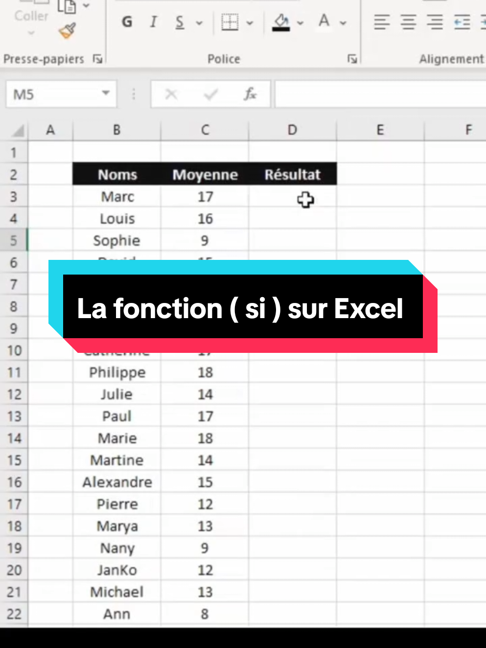 La fonction SI permet de vérifier une condition et d’afficher un résultat selon que cette condition est vraie ou fausse. Syntaxe : =SI(condition; résultat_si_vrai; résultat_si_faux) Exemple : =SI(B2>=10;