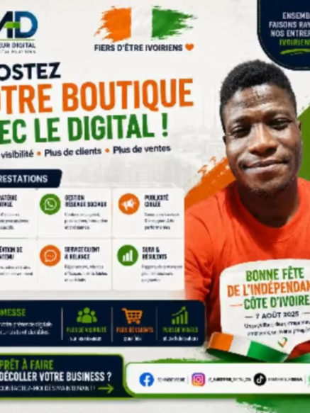 Aujourd’hui nous célébrons notre indépendance Mais nos entreprises doivent aussi gagner leur indépendance digitale Une boutique invisible sur internet perd chaque jour des opportunités Les marques ivoiriennes ont du talent. Elles doivent simplement être mieux valorisées Ensemble, construisons des commerces plus forts Joyeuse fête de l’indépendance #CotedIvoire #EntrepreneursCI #CommerceCI #MarketingDigital #LeMarketeurDigital #independancecotedivoire
