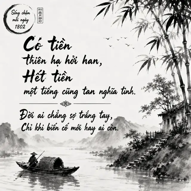 Có tiền, người ta hỏi han. Đến khi một biến cố xảy ra, mới biết ai thật lòng ở lại. Đời không đáng sợ vì trắng tay, chỉ đáng sợ là trắng tay rồi mới biết mình từng tin nhầm người. #songchammoingay1802 #muidoi #longnguoi #duocmat #nhansinh 