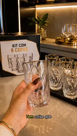 Jogo 6 Copos Diamond de Vidro 370ml com Borda Dourada #MesaPosta #CasaElegante #Achadinhos #Decoracao 