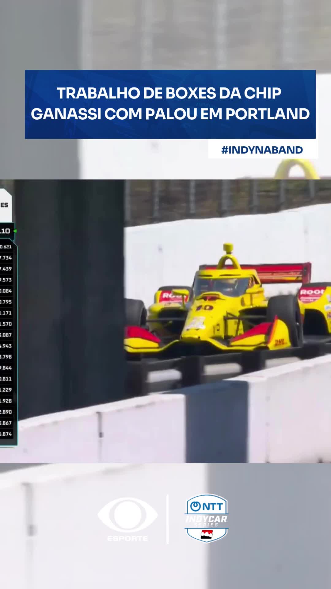 Parada para o líder do campeonato no Grande Prêmio de Portland. Olha só o trabalho da Chip Ganassi com Álex Palou, neste domingo (09). #indy #indynaband #esportenaband