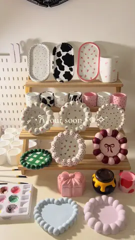 Handpainted Gypsum Trinkets, Coasters , Jewelry organizer, candle, and candle holder will be available soon!🎀 Follow us for more updates 🌸#fyp #handmade #gypsum #trinkets 