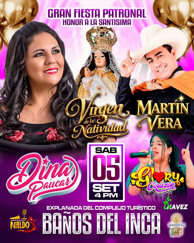 DINA PAUCAR, retorna a Cajamarca sábado 05 de septiembre a los Baños del Inca. Explanada