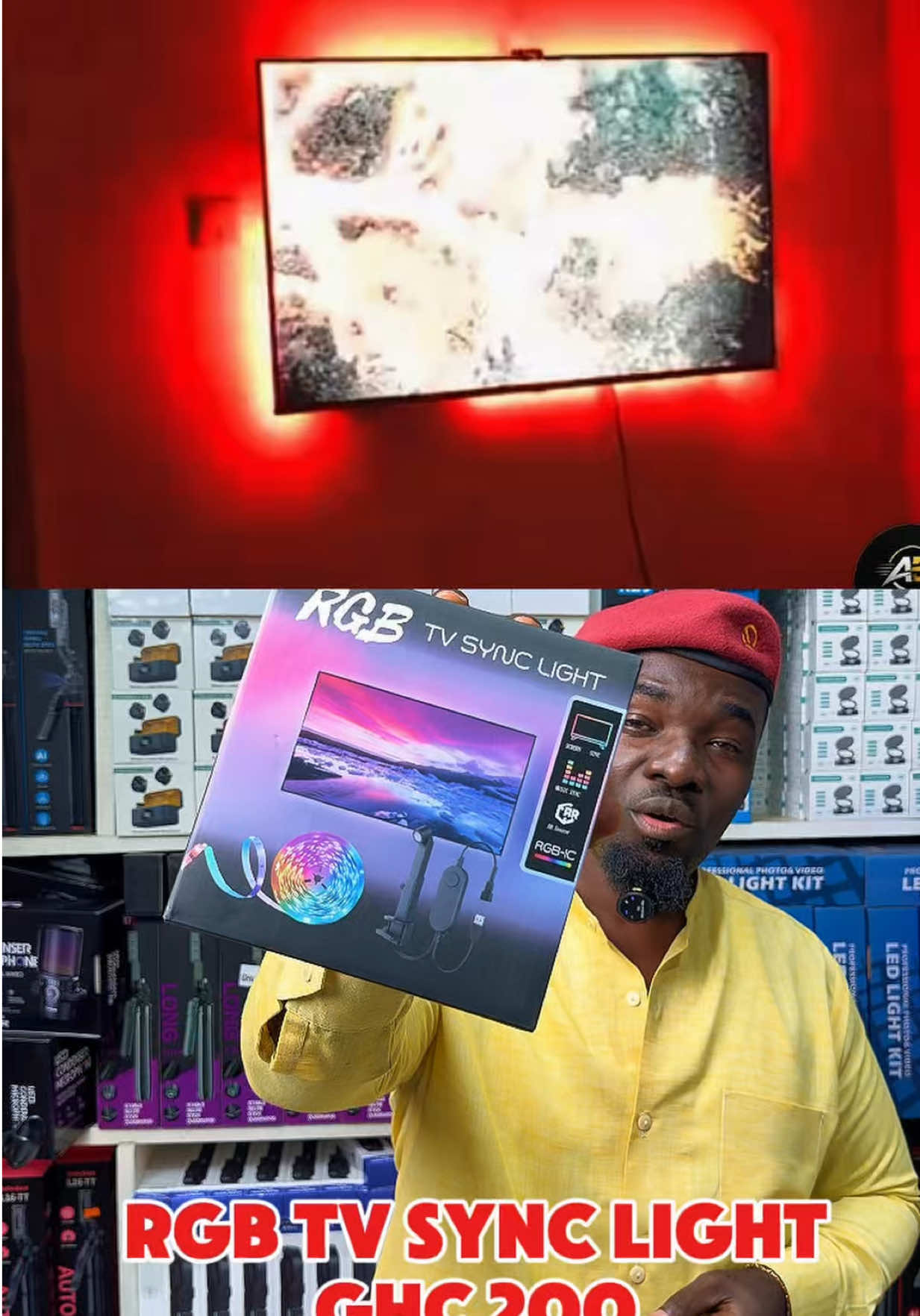 RGB TV SYNC LIGHT GHc 200 #creatorsearchinsights #bestlightingforhome #tvsynclight  TV sync light  Back light for tv  King of kings store Makola 