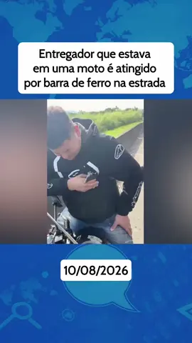 Entregador que estava em uma moto é atingido por barra de ferro na estrada #noticias #ultimasnoticias #news #informacão 