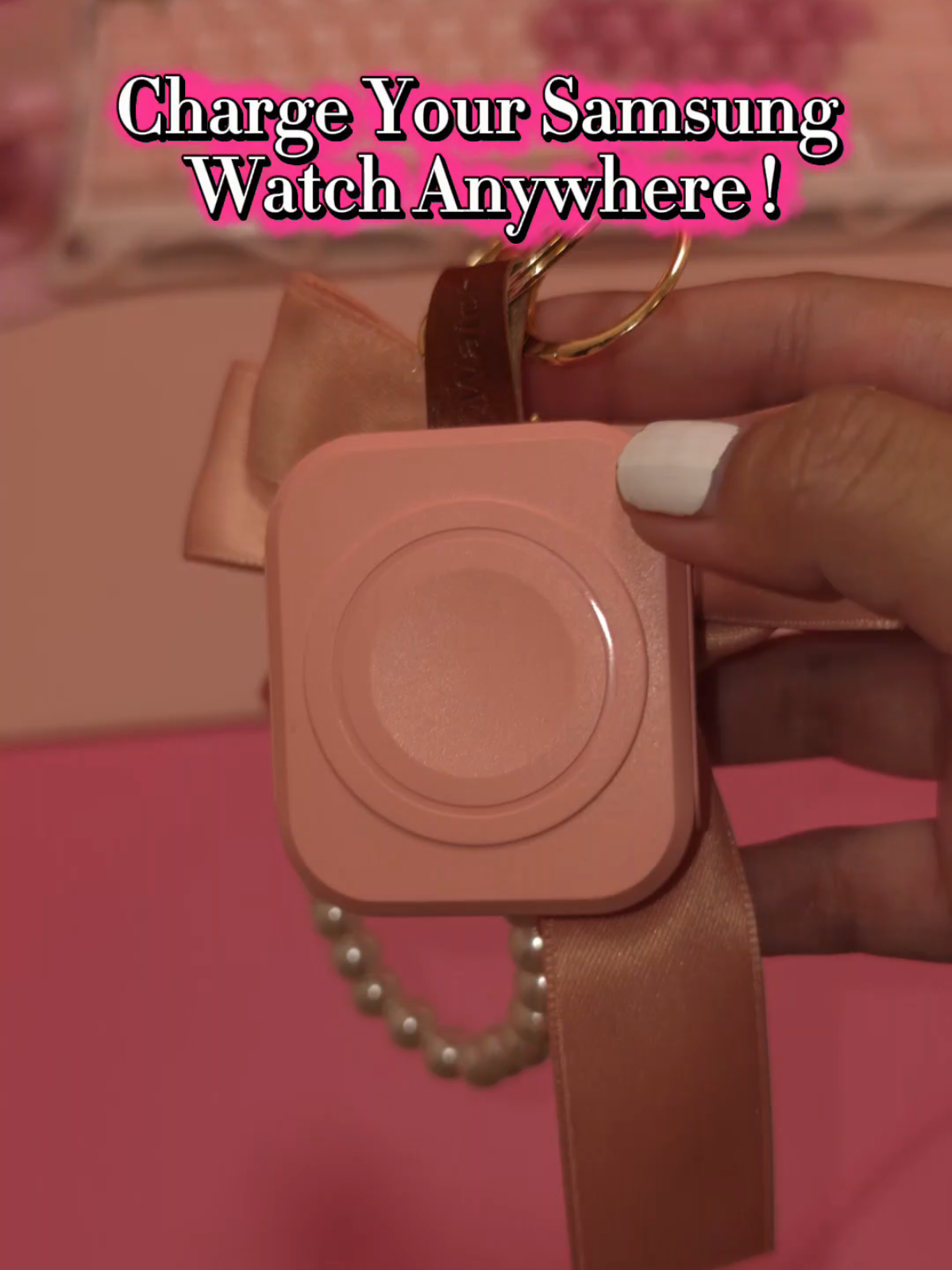 Charge your samsung watch anywhere with this portable charger. Perfect to use on the go! #wirelesscharging #magneticcharger #TechGadgets #powerbank #samsungwatch 