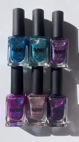🌈🪩✨💖💿🌟💜 Simple swatches of the “EUPHORIC” collection by @ilnp These 6 holographic shades are absolutely stunning! I wore “Dopamine” and couldn’t stop staring at my nails they sparkle in every light. ILNP seriously knows how to do HOLO right🤩🪩  . 💅🏻: @ilnp “EUPHORIC” Collection . #nails #nailpolish #ilnp #nailswatches #holographic  