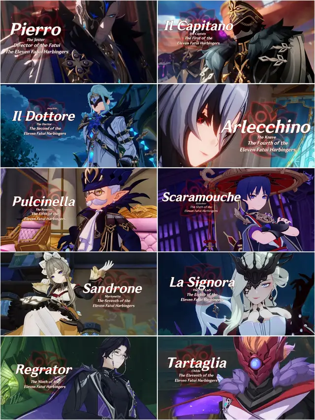 we finally have them all #genshin #GenshinImpact #fatui #fatuiharbinger #snezhnaya 