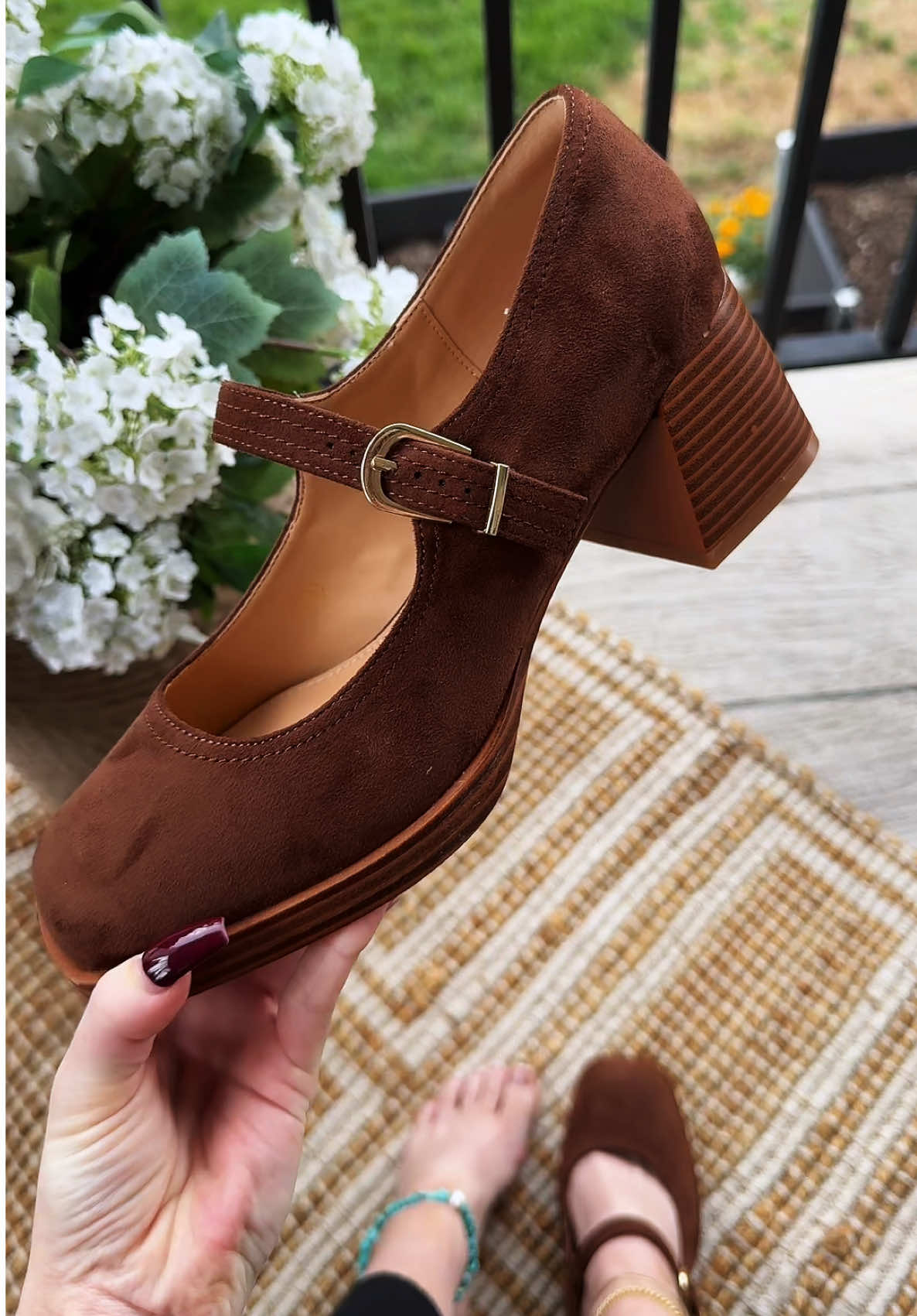 A chunky heel just makes the whole outfit 🤎✨ #ChunkyHeels #SuedeHeels #WomensHeels #PlatformHeels #HeeledShoes 
