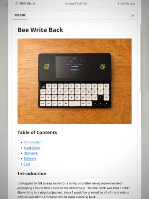 This Raspberry Pi has one job: let you write your thoughts down and then get out of the way. Write your thoughts into a private journal without letting your whole past come rushing back to haunt you. Bee Write Back is a clever Raspberry Pi device built around the WriterDeck form factor, designed specifically for nightly journaling. You open the app, answer a random prompt or just freewrite, and then lock it away until the next day. The beauty is in the separation: unlike a digital notebook that shows you every old entry, this system keeps your reflections fresh and focused on the present moment. Open source: shmimel/bee-write-back Follow for more open source project drops. #RaspberryPi #DigitalMinimalism #Journaling #MakerTok