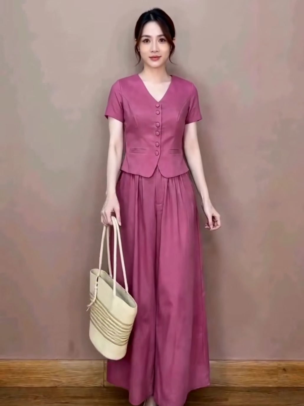sét đồ bộ nữ áo tay ngắn quần dài ống suông rộng chất vải đũi Hàn mềm mịn đi chơi dự tiệc sang chảnh #xuhuong thời trang #xuhuongtiktok #❤️❤️❤️❤️❤️ 