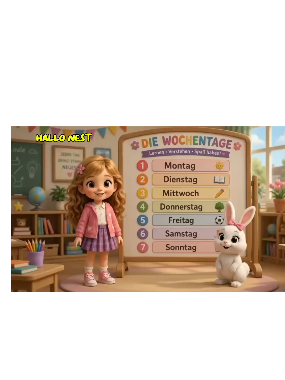 📚✨ Let’s learn the days of the week in German! Learn with Mila and Lily. 🐰💗 Repeat with us and learn German in a fun and easy way! 🇩🇪#LearnGerman #hallonest #animation #fyp #germanvocabulary 