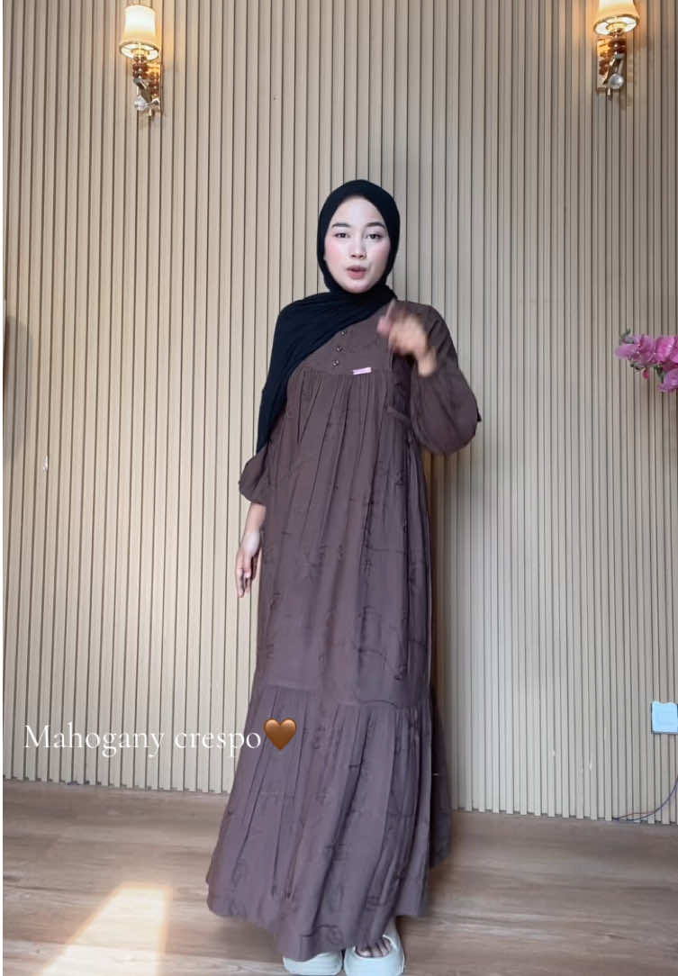 Mahogany Crespo series Marwa🤎 #promo #diskon #gamis #gamiskekinian #ootdfashion 