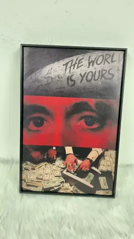Every movie fan needs this on their wall🤯#Scarface #TheWorldIsYours #ManCaveDecor #MovieWallArt #GangsterMovie