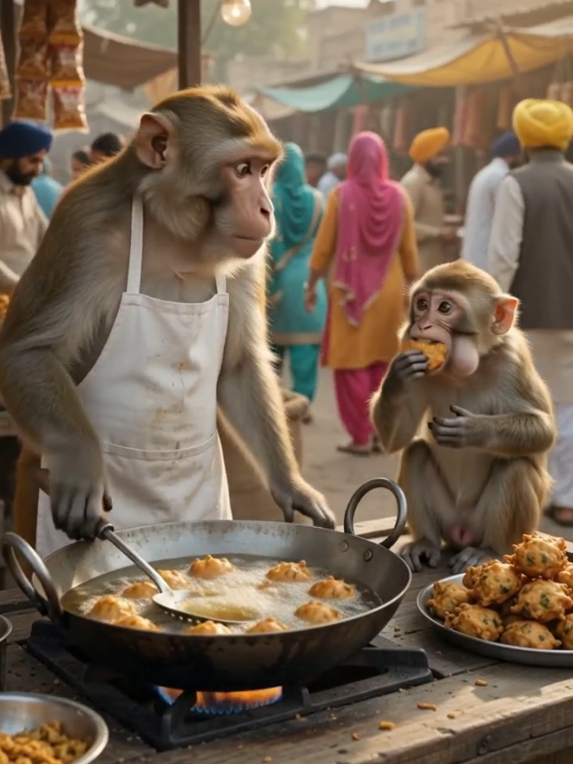 The Monkey Who Ate All the Pakoras 😂🐒 #FunnyMonkey #FunnyAnimals #MonkeyComedy #AIComedy #FYP 