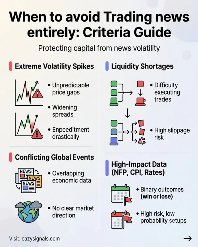 Avoid major news when spreads widen, liquidity becomes unstable, price whipsaws, or your setup lacks clear confirmation. No clear setup? Stay out. #fortunestraders #newsstrategy #forextrading #riskmanagement #tradingdiscipline