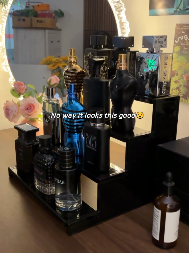 My setup reveal videos instantly look cleaner now that all my fragrances are organized 😎 #mensfashion #aesthetic #desksetup #perfumecollection #setupgoals a