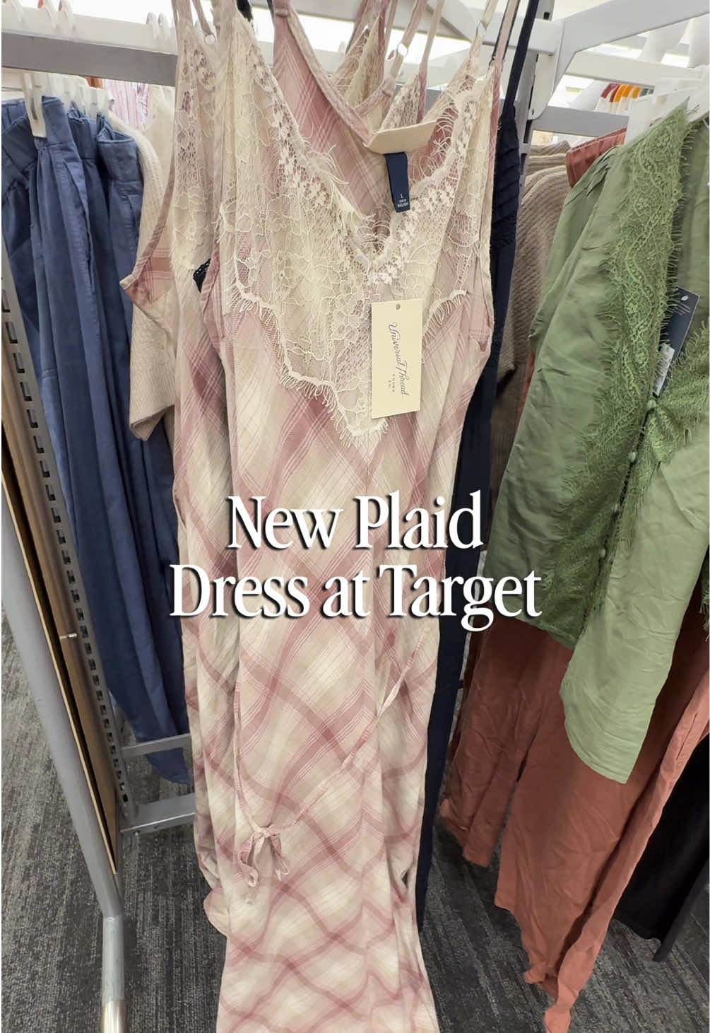 Target has the prettiest new plaid dress 😍 The lace detail with the soft mauve is such a beautiful combo! #target #targetstyle #targetfashion #targetfinds