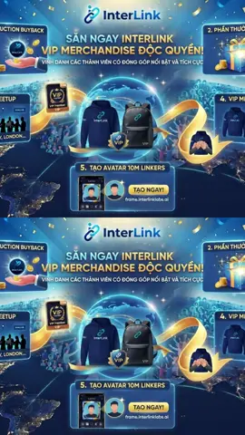 InterLink VIP Merchandise 👕 Săn ngay InterLink VIP Merchandise! Các sản phẩm độc quyền sẽ được gửi tặng những cá nhân có đóng góp nổi bật và tích cực nhất vào sự phát triển của hệ sinh thái. Cùng nỗ lực để xướng tên trên bảng vàng nhé! #InterLink #ITLG #ITL #WeAreTheFirst10MLinkers