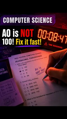 Timer ticking down on your CS test? ⏱️ A0 in hexadecimal is actually 160, not 100! Don't let tricky conversion traps ruin your score—scan your question with Sovi.ai to catch errors and understand every step before time runs out. 💻✨ #computerscience #hexadecimal #StudyTips #stem #fyp #SoviAI