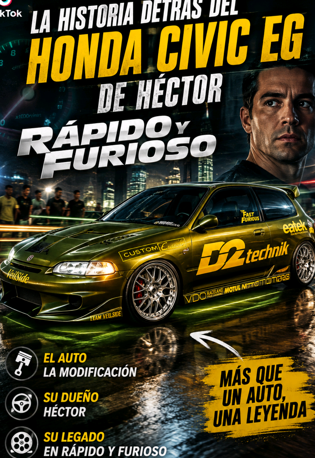 Sabías que el honda Civic dorado que usa Héctor en Rápido y furioso es uno de los autos más misteriosos de toda la saga y que actualmente se encuentra desaparecido.  #fastandfurious #rapidosyfuriosos #hector #civics #autos 