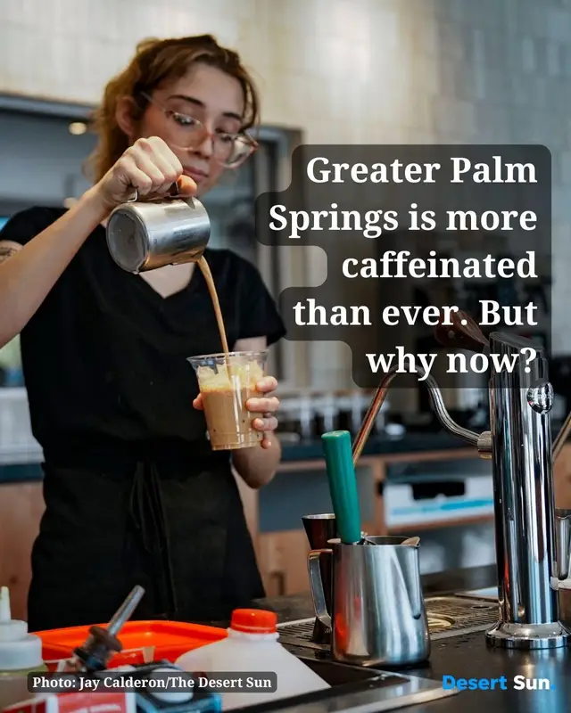 If you've been feeling a jolt of energy in the Coachella Valley lately, there's a reason for that. Over the past year, several new coffee shops have opened all across the desert, offering classic java drinks and unique flavor combinations. Cafes have even gone in on matcha mania, serving the bright-green Japanese tea that has taken the world by storm, including one business that specializes solely on its offerings. Not to mention, there's a growing number of home-based barista businesses that thrive on social media. So what led to this seemingly sudden boom in the local caffeine industry? Several entrepreneurs who opened a coffee shop in the past year say they want to add new places for people to gather, and bring the types of amenities found in other major cities to the desert. A team of Desert Sun journalists visited four recently-opened brick-and-mortar cafes throughout the valley -- @BuenaMatcha, Coffeeism Co, @Desert Kid Coffee & @Saguaro Coffee -- each with a unique story and vision, to learn more about their business and how they're contributing to the desert's caffeine rush. Head to the link in our bio to read more ☕️🍵🗞️ Story by Ema Sasic/The Desert Sun @emasasic Photos by Jay Calderon and Taya Gray/The Desert Sun  #coachellavalley #coffee #matcha #greaterpalmsprings 