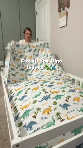 My toddler loves dinosaurs, so these sheets were a no brainer! @CGK Linens #toddlersheets #dinosaurs #cgklinens #toddlerbed 