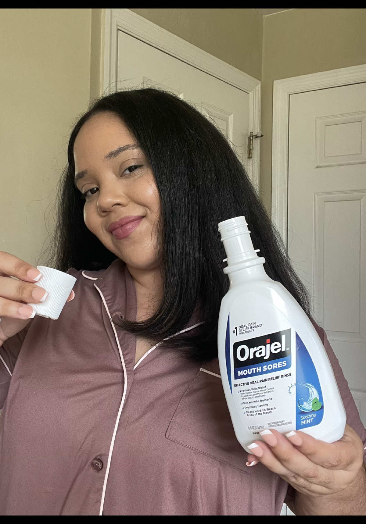 #ad Of course a mouth sore had to show up on the one day I had plans.  So glad I had Orajel For All Mouth Sores Antiseptic Rinse to help me get back to my day. 🤍 @Orajel 
