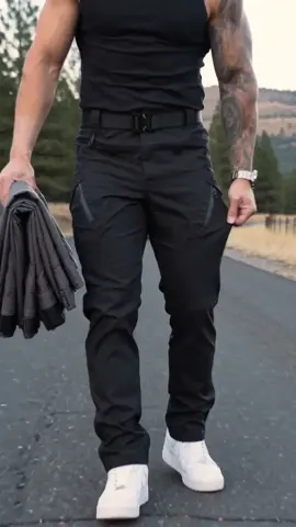 Men's 2‑Pack Daily Tactical Utility Cargo Pants. Heavy‑duty fitted polyester men’s clothing equipped with 10 secure zip pockets. Work‑suitable cargo‑style bottoms, great for outdoor activities and work scenarios. #TacticalCargoPants #WorkUtilityPants #MultiZipPocketPants #MensWorkwear #SohoChic