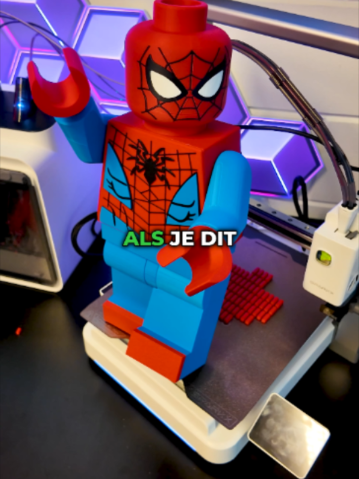 3D-geprinte Lego Spiderman van 40 cm 👀@crealityofficial #3dprinten #3dprinter #spiderman #creality