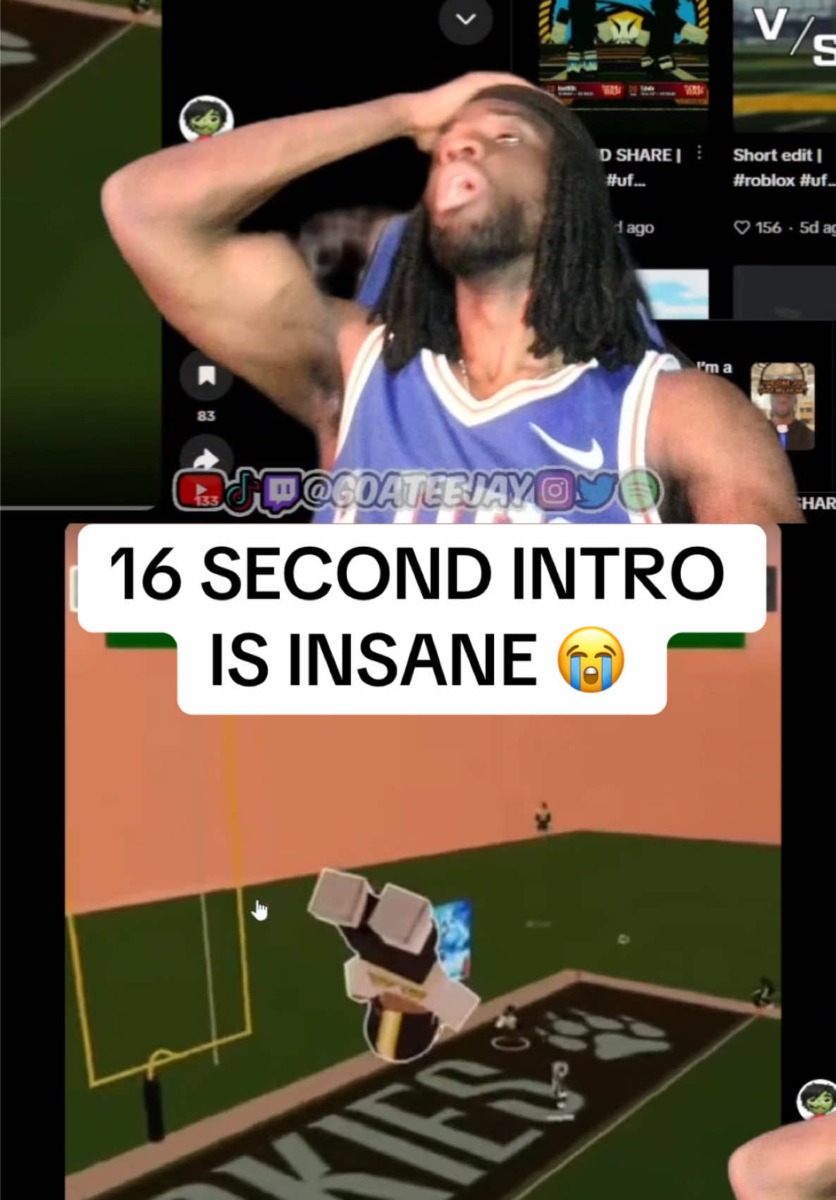 UF Review @￴ opened with the Hassan Campbell “I Hate You… Let’s Die” / IHYNLD meme and I’m not gonna lie, the audio immediately got my attention 😭 But then we were a third of the way through the video and STILL dancing. A 16-second intro on an NFL Universe Football edit is crazy work 💀 I’m sitting there wondering if the video even has gameplay. Then the clips finally start… and it’s head-jump, head-jump, head-jump over and over. At some point I could literally predict the next catch before it happened 😭 If every highlight uses the same setup, even good Roblox football plays start feeling repetitive. Somehow the algorithm was feeling generous that day though. 69/100 — you got blessed by the algorithm 💀 #NFLUniverseFootball #UniverseFootball #RobloxFootball #IHYNLD #GOATeejay  