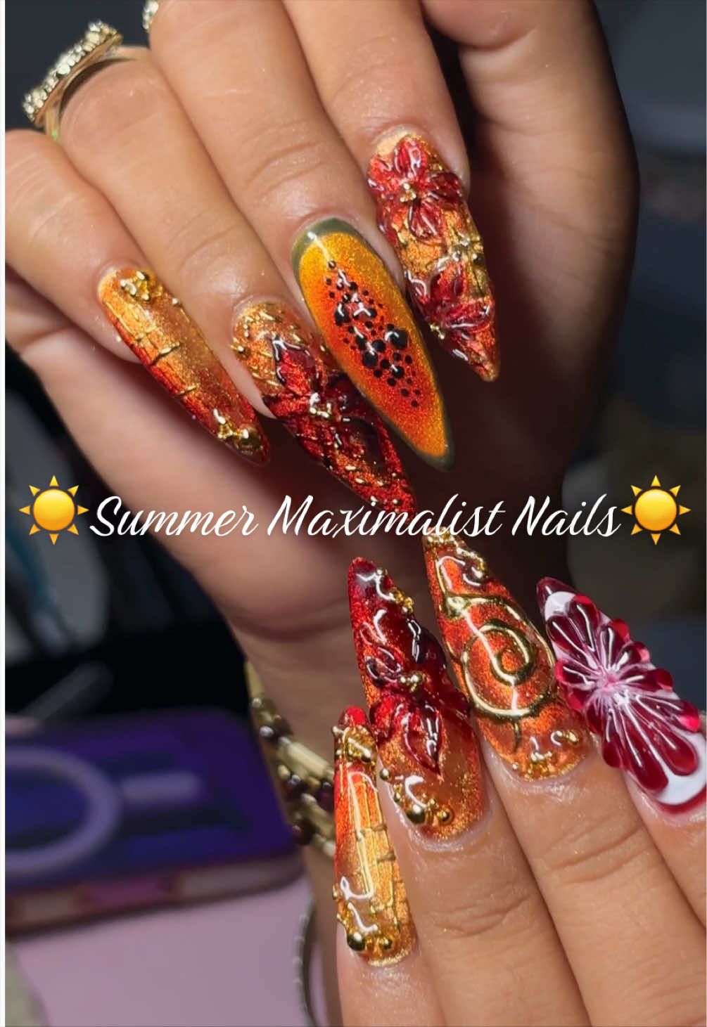 ☀️maximalist nails☀️ #nailtok #maximalistnails #summernails   #uñas #arelyontheset 
