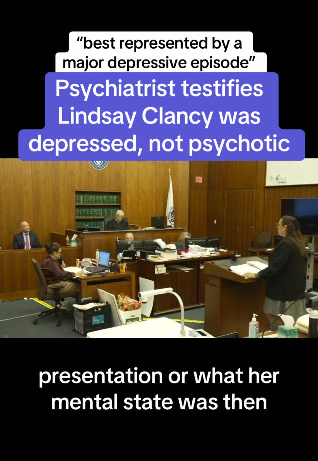 A psychiatrist testified today that Lindsay Clancy was depressed but not psychotic when she killed her three young children in January 2023 after seeking treatment for postpartum problems. Prosecutors called Avram Mack as a rebuttal witness after Clancy's lawyer rested his case this morning (Friday, August 21, day 18). Mack works at Nemours Children's Health in Delaware and Thomas Jefferson University in Philadelphia. He reviewed Clancy's medical records and criminal case at the request of prosecutors, who are seeking three murder convictions against her. Clancy's defense is that she is not guilty by reason of insanity because she was experiencing postpartum psychosis and didn't know what she was doing. Mack said he saw no indication of mania or psychosis and believes Clancy was severely depressed.  