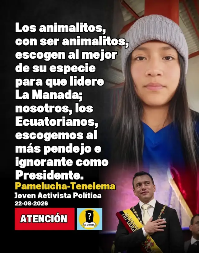 BURRIT0S II🚨🕵🏻 Un comentario realizado por un niño se volvió viral en redes sociales por su particular forma de referirse a la manera en que los ecuatorianos eligen a sus presidentes y a la situación del Gobierno actual. En el video, el menor expresa con contundencia: “Los animalitos, con ser animalitos, escogen al mejor de su especie para que lidere la manada; nosotros, los ecuatorianos, escogemos al más pendejo e ignorante como presidente”. La frase generó todo tipo de reacciones en redes sociales, entre quienes consideran que el niño hizo una crítica directa a la política ecuatoriana y quienes cuestionan el lenguaje utilizado. El comentario también abrió un debate sobre el descontento ciudadano con la política y la elección de autoridades, especialmente en medio de los cuestionamientos a la actual administración. La pregunta que queda en redes es: ¿ingeniosa crítica política o una opinión demasiado dura para un niño? @𝗟𝗢𝗦 𝗜𝗡𝗙𝗢𝗥𝗠𝗔𝗡𝗧𝗘𝗦 @Territorio 5  #viral #Ecuador🇪🇨 #fueranoboa 