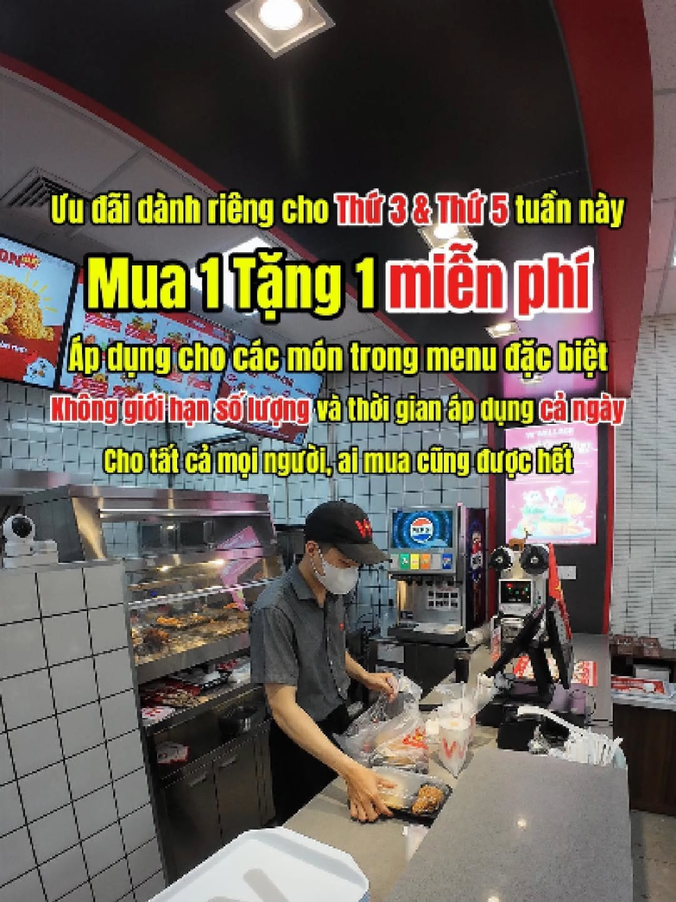 Wallace có chương trình khuyến mãi mua 1 tặng 1 cho tất cả mọi người , ai cũng mua được hết #fastfood #thucannhanh #garan #cuahangwallace #wallacevietnam 