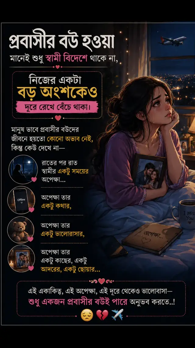 একাকিত্ব, এই অপেক্ষা, এই দূরে থেকেও ভালোবাসা, শুধু একজন প্রবাসীর বউ ই পারে অনুভব করতে......!! 😔💔✈️#trending #poryoupageシ #viralvideo 