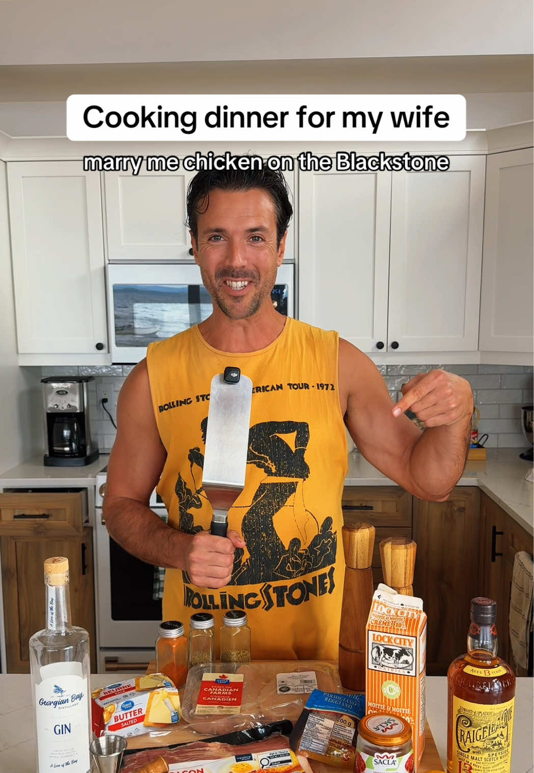Date night at home on the lake - making my wife Marry Me Chicken on the Blackstone 🍝🌅 #husbandandwife #datenight #blackstone #outdoorcooking #pasta 