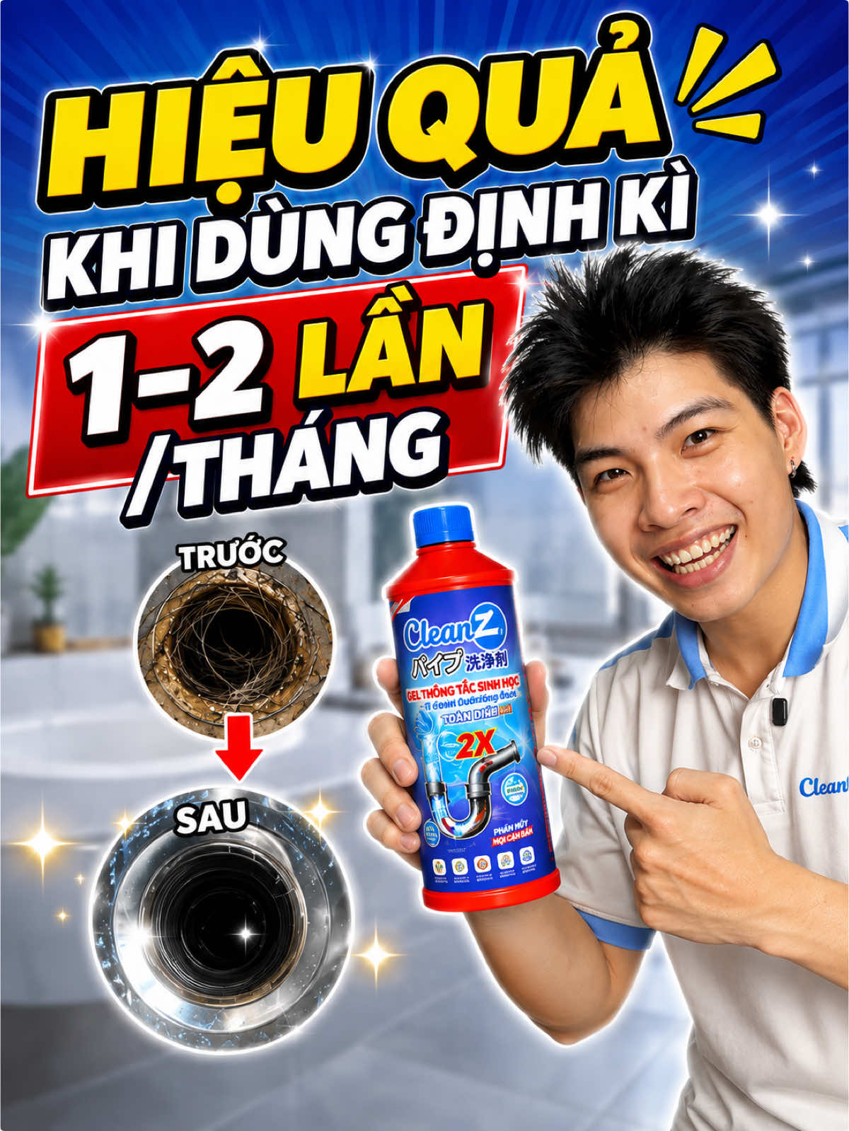 Sử dụng định kì em này từ 1-2 lần 1 tháng là thấy sự khác biệt trong nhà mình nha các bác#cleanz #gelthongtacsinhhoc #donnha 