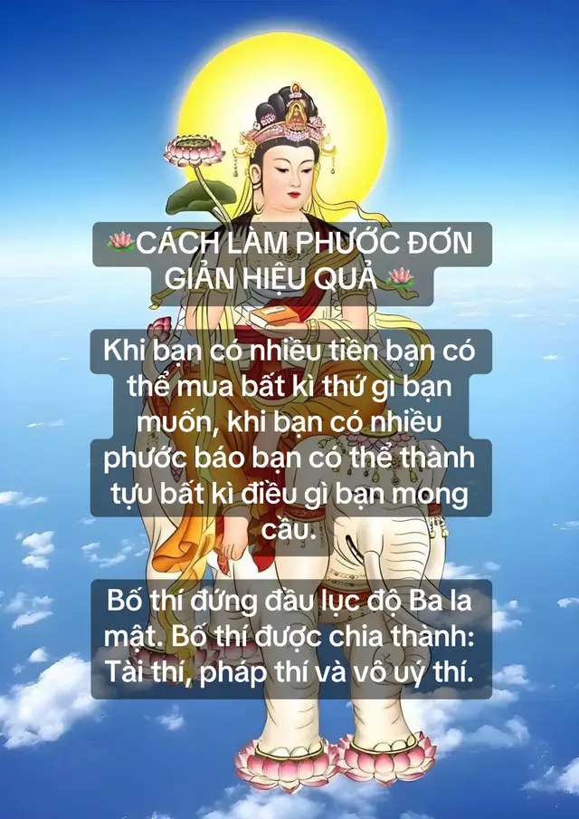 1. Báo hiếu: Đạo Phật là Đạo nêu cao chữ hiếu hằng đầu. Muốn thay đổi số phận, hãy bắt đầu từ gia đình. Hãy gọi điện, thăm hỏi, về nhà, tặng quà, mua thuốc, đưa bố mẹ đi du lịch, hướng dẫn bố mẹ tu tập. 2. Ăn chay: Ăn chay là cách phóng sinh tốt nhất. Cho dù ăn chay 1 bữa cũng là công đức một bữa, ăn chay không chỉ giúp thanh lọc cơ thể mà còn khiến bạn cứu được rất nhiều chúng sinh. 3. Tụng Kinh, trì chú, niệm Phật, hành thiền, chép Kinh, học thuộc Kinh chú – công đức phước báo vô lượng! 4. Cúng thí thực: bằng cách này bạn có thể cúng dường thực phẩm đến vô số chúng sinh, tạo được vô lượng phước báu. 5. Phát cơm, bánh mì, thực phẩm cho những người nghèo khó. 6. Xây cầu, xây chùa, làm đường… 7. Ấn tống Kinh sách. 8. Phóng sinh, cứu giúp vật. 9. Giúp đỡ trẻ em mồ côi, xây nhà tình nghĩa, hỗ trợ người già, người neo đơn, bà mẹ anh hùng… 10. Giúp đỡ người khác khi họ gặp hoạn nạn. 11. Nuôi các ni cô, các sư khi họ về già. 12. Đi chùa làm công quả. 13. Gieo duyên cho người khác tu tập, giới thiệu Phật pháp đến người hữu duyên. Khuyên người ăn chay, niệm Phật. Can ngăn người khác làm việc xấu. 14. Hiến máu nhân đạo, cung cấp thuốc men cho người nghèo khó cơ nhỡ. 15. Trồng cây, giữ gìn vệ sinh môi trường, tiết kiệm nước, nhiên liệu. 16. Giúp đỡ người khác bằng nụ cười, lời nói từ ái, không cáu giận, khinh thường người khác. Sống chân thành thiện lương. 17. Làm công việc tình nguyện. 18. Nấu ăn chay cho người khác. 19. Thực hành hạnh nhẫn nhục, kham nhẫn. 20. Phát quà tại bệnh viện. 21. Cho người khác nơi ở, chỗ trú chân. 22. Chia sẻ kiến thức, kinh nghiệm sống bổ ích để làm lợi lạc cho mọi người. 23. Tạo công ăn việc làm cho người khác. 24. Giữ gìn 5 giới. 25. Đăng bài, chia sẻ Phật pháp. Trong các hạnh thì bố thí pháp đứng đầu các pháp bố thí. Ví pháp thí có thể thay đổi nhận thức và số phận của một người trong nhiều kiếp… Mỗi sáng ngủ dậy, hãy phát nguyện hôm nay là một ngày mới để ta có thể sống và làm lợi lạc cho chúng sinh. Phật dạy : Ý làm chủ các pháp, nếu suy nghĩ thiện lành thì lời nói và thân ắt sẽ tạo được quả báo thiện. Kính chúc quý vị luôn sống trong an lạc, chánh niệm, có nhiều điều kiện để giúp đỡ gia đình và hết thảy chúng sinh 🪷 Nam Mô A Di Đà Phật🙏🏻  Namo Buddhaya 🙏🏻#xhtiktok #fyppppppppppppppppppppppp 