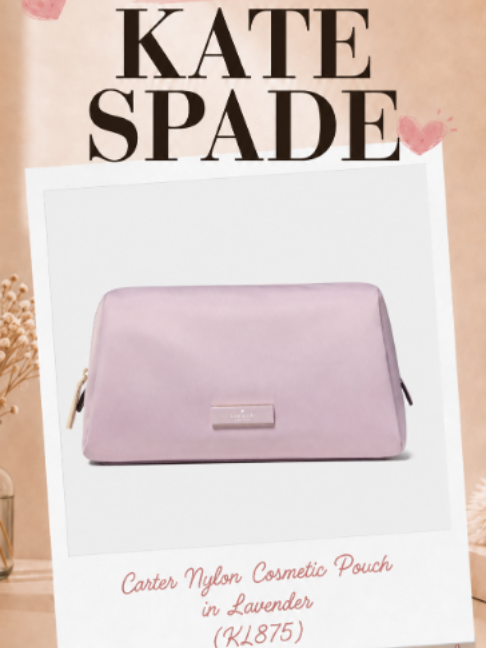 editA pretty little pouch for all your beauty essentials 💜✨ The Kate Spade Carter Nylon Cosmetic Pouch in Lavender keeps your makeup and small necessities neatly organised. Lightweight, compact, and perfect for your handbag or travel bag! 💄 💜 Lovely Lavender colour 🪶 Lightweight nylon material 💄 Perfect for makeup and toiletries 🔒 Secure zip-top closure 💳 Shop Now Pay Later available #KateSpadeMalaysia #KateSpadeCarter #CosmeticPouch #LavenderPouch #MakeupBag #ShopNowPayLater