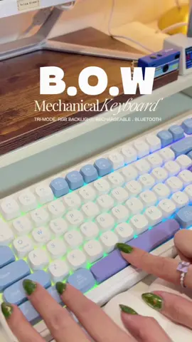 When you still can’t afford your dream keyboard, dito muna tayo sa BOW Mechanical Keyboard . Super cute parin namain and premium feels parin somehow and I was still inlove at first sight😍✨.  #rgbkeyboard #keyboard #wirelesskeyboard 