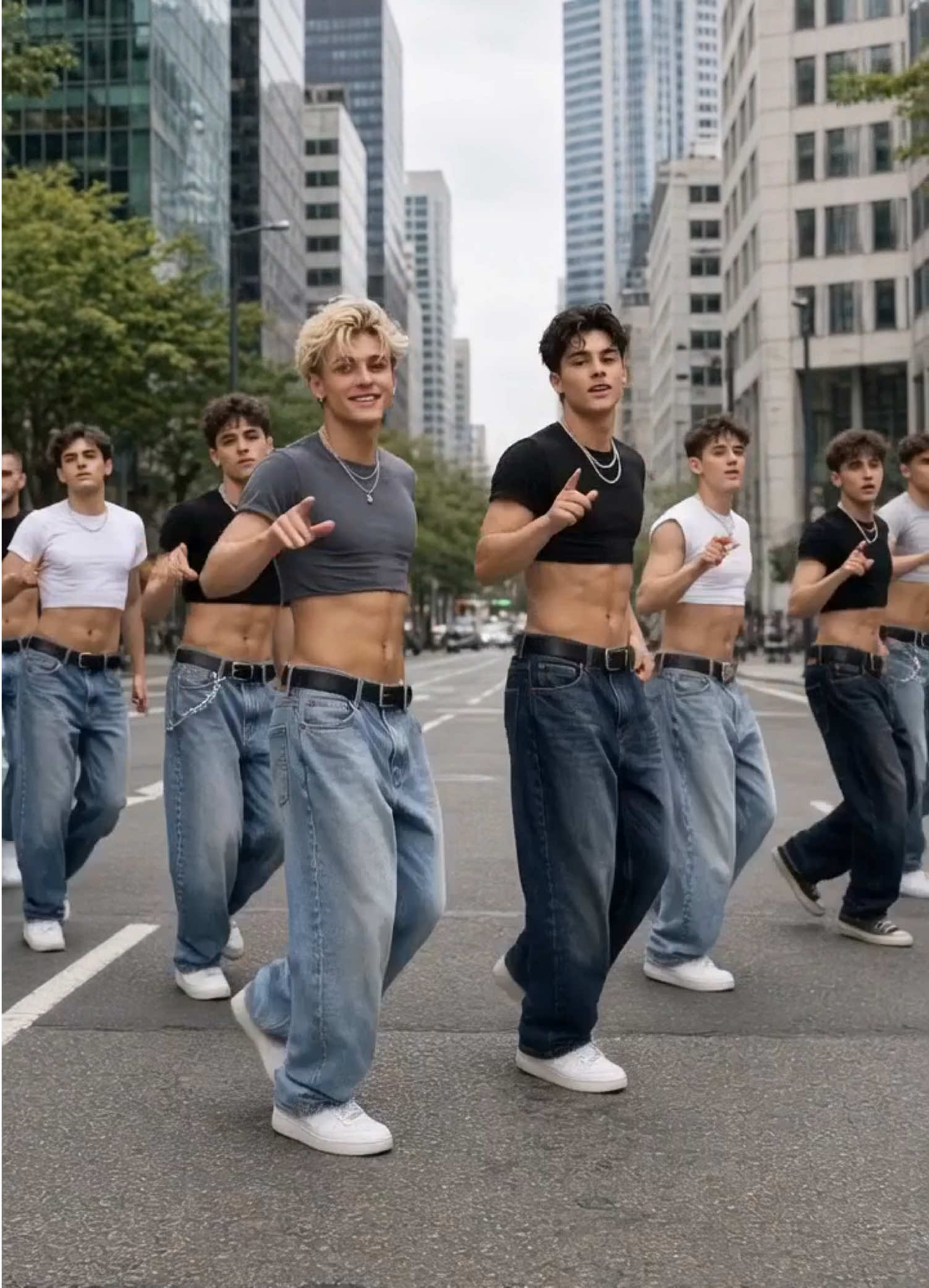 90s boyband energy takes over the street. Two guys start the choreography, and suddenly everyone wants to join in. 🔥✨ #90svibes  #Boyband  #dancecrew  #Gay  #femalegaze 