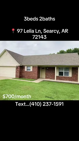 97 Lelia Ln, Searcy, AR 72143 Rent: $700/month Deposit: $500 Ranch style home in newish subdivision, 2-car garage with opener. Huge back concrete patio. Master Bath is accessible from master bed. with the common bath in hallway. luxury vinyl plank throughout the remainder of the home.  washer/dryer hookups. Central heat and air; home has undergone an efficiency assessment. Garage parking w/driveway.  #househunting#houseforrent#newlisting#searcy#arkansas  