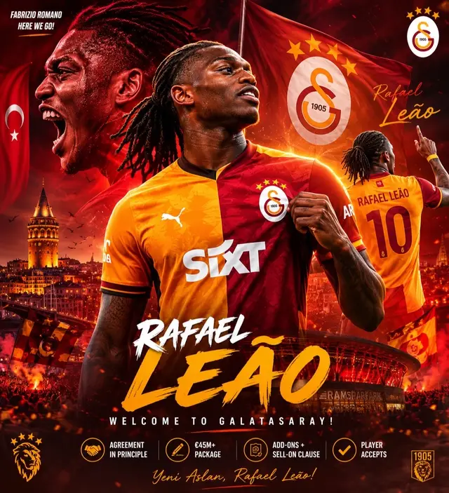 🚨 BREAKING: Rafael Leão is heading to Galatasaray! 🟡🔴💣 Galatasaray have reached an agreement in principle with AC Milan for the Portuguese superstar! 🇵🇹 💰 €45M+ package ➕ Add-ons included 📄 Sell-on clause 🤝 Leão accepts the move after Gala improved their offer! TURKISH FOOTBALL JUST GOT A MASSIVE STAR! 🔥🇹🇷 #fyp #viral #foryoupage #galatasaray #footballkonami 