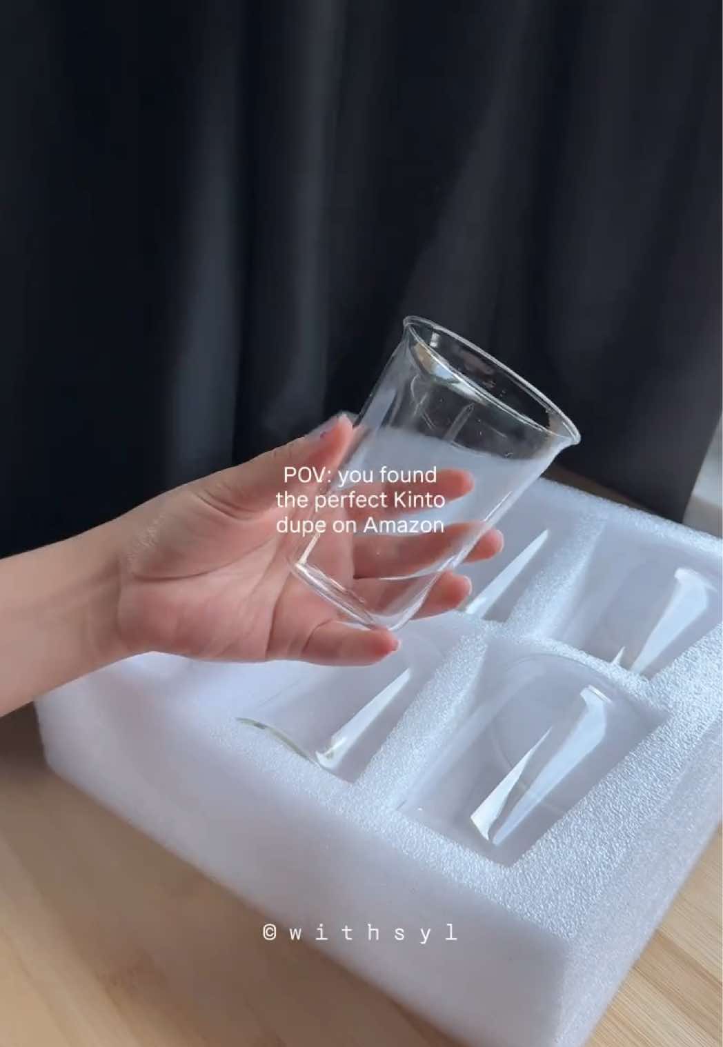 THE perfect kinto dupe glass! Link is in my bio on amazon 🥹  #kinto #glassware #fyp #explorepage✨ #matchacup 