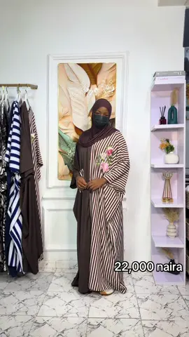 New in : stripe bubu  A unique combo of plain and stripe crepe fabric , with a beautiful floral detailing and one patch pocket  Price 22,000 Veil 4000 Fabric : crepe  Kindly send a dm to place your order  Available for wholesale purchase